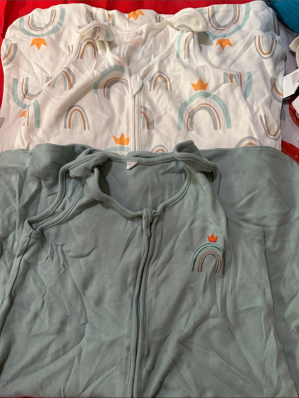 Baby Zip Sleep Sack Set with Rainbow Motif - Sage Green & White